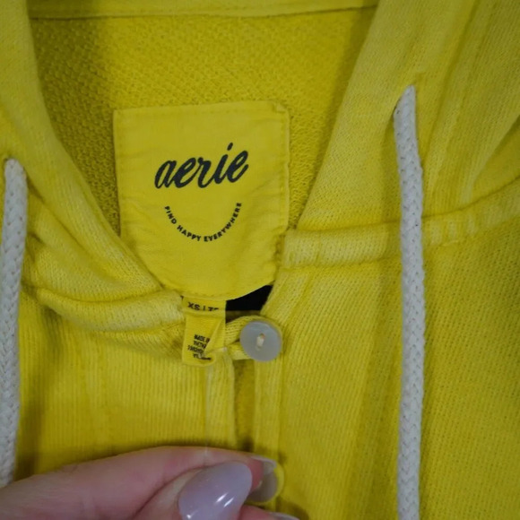 Aerie Hoodie Womens XS Yellow‎ Hooded Sweatshirt Oversized Beachy Athleisure - Picture 4 of 6